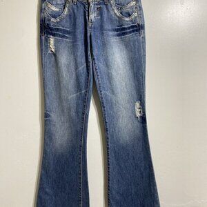 J & COMPANY Women's Distress Multi Pockets Wide Leg Blue Jeans Size 29‎